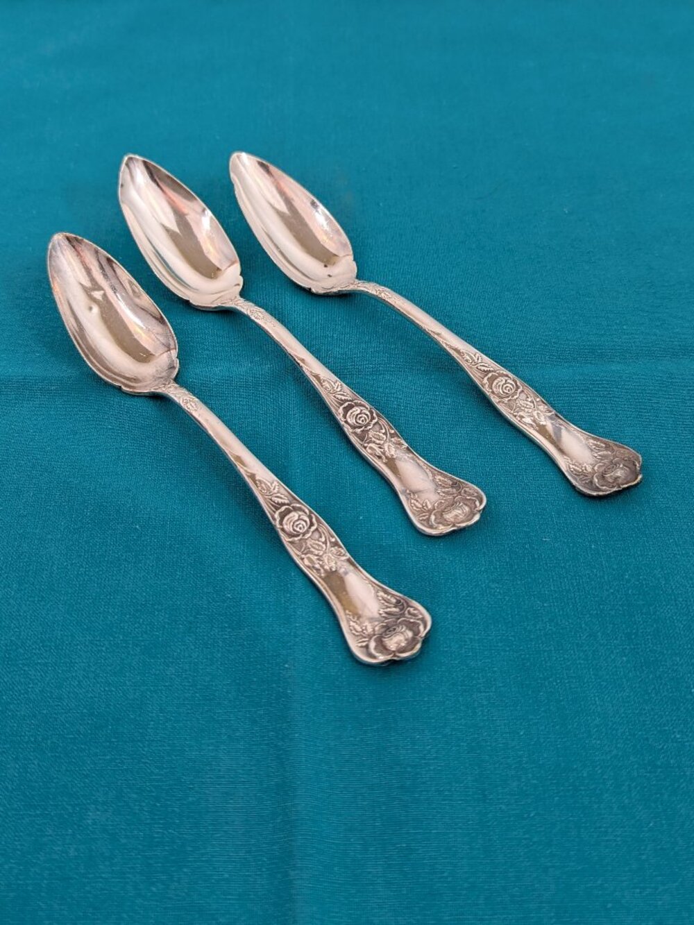 Set of 3 antique fruit/citrus spoons - Royal Plate Beauty Rose from 1900